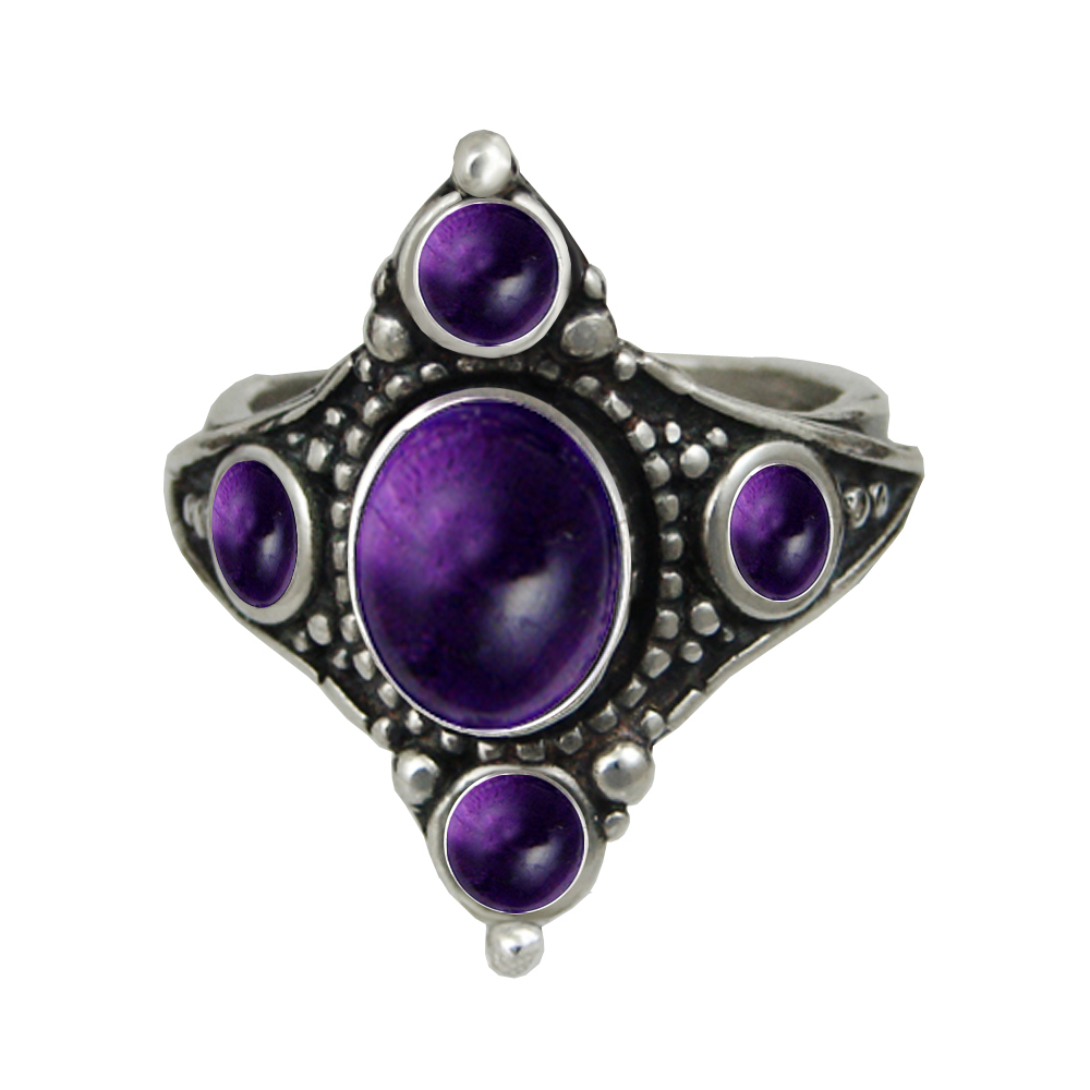 Sterling Silver Renaissance Queen's Ring With Amethyst Size 9